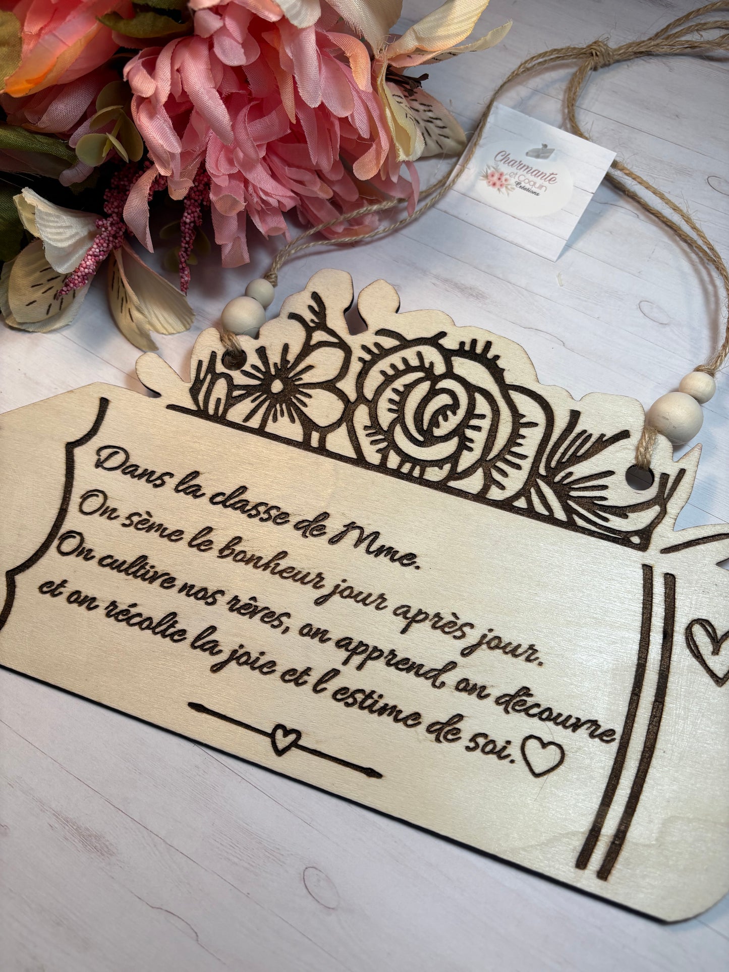 Plaque décorative à suspendre en bois personnalisé cadeau pour enseignante