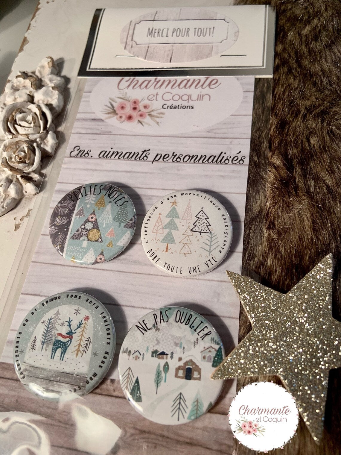 Ensemble de 4 aimants personnalisés , cadeau pour enseignantes.