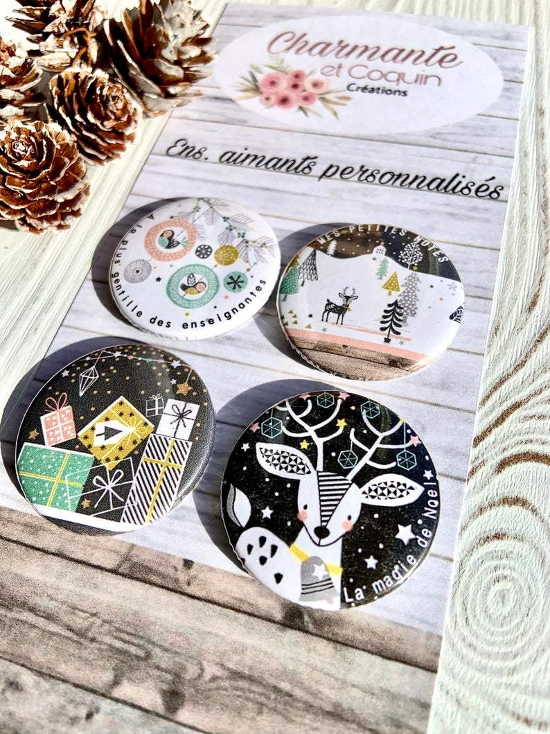 Ensemble de 4 aimants personnalisés , cadeau pour enseignantes.