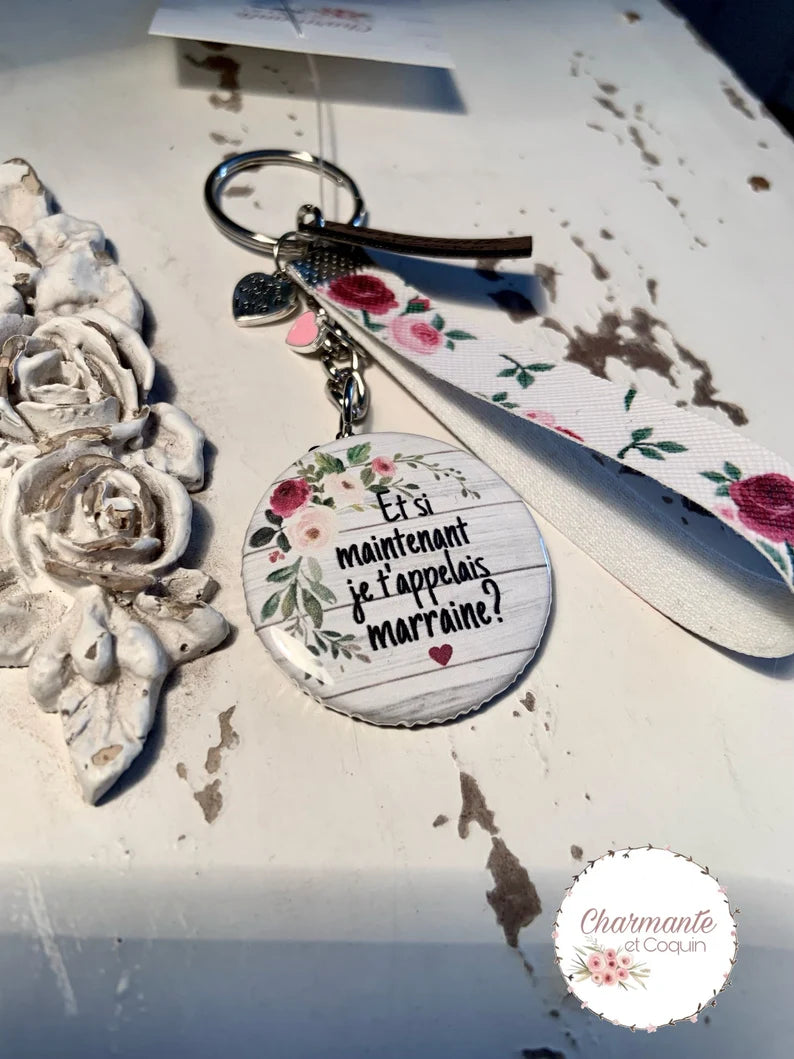 Porte-clés personnalisés demande marraine, cadeau marraine