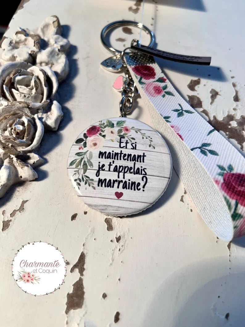 Porte-clés personnalisés demande marraine, cadeau marraine