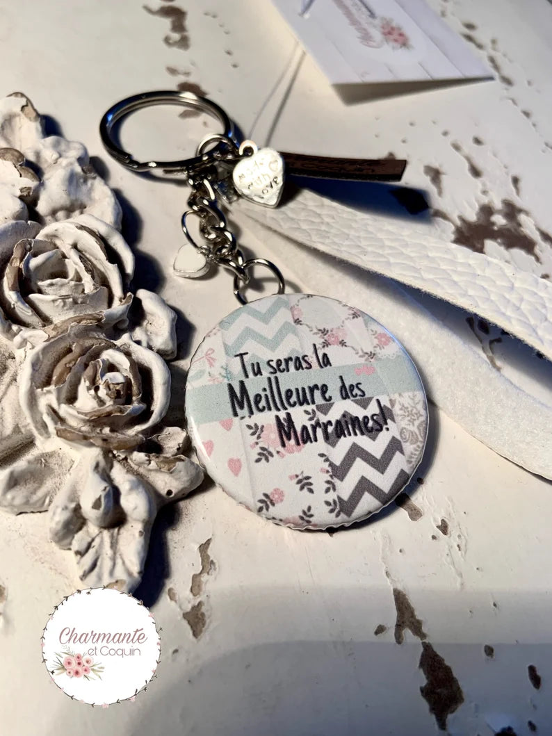 Porte-clés personnalisés demande marraine, cadeau marraine