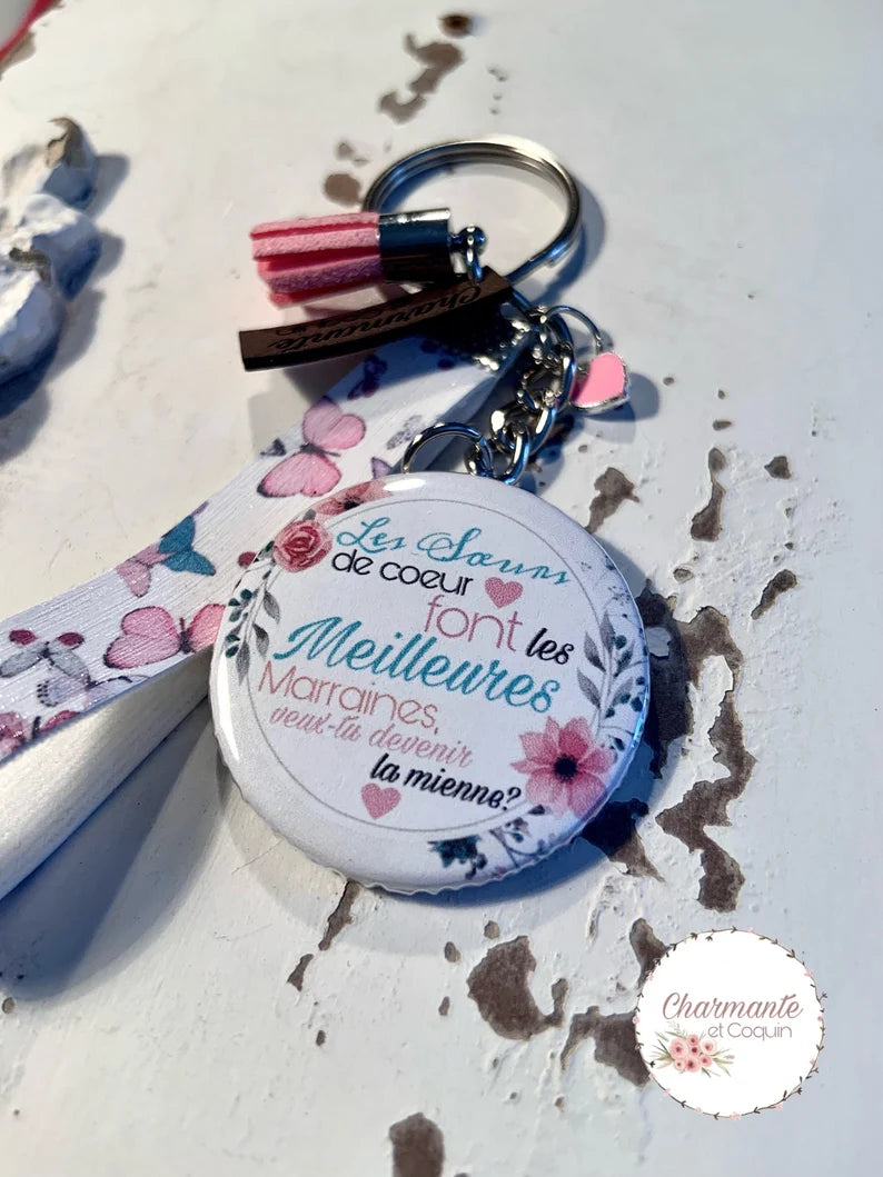 Porte clés personnalisé demande marraine, cadeau marraine