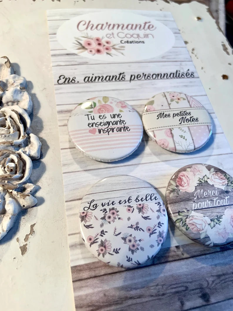 Ensemble 4 aimants personnalisés cadeau enseignante, remerciement enseignante, cadeau professeur