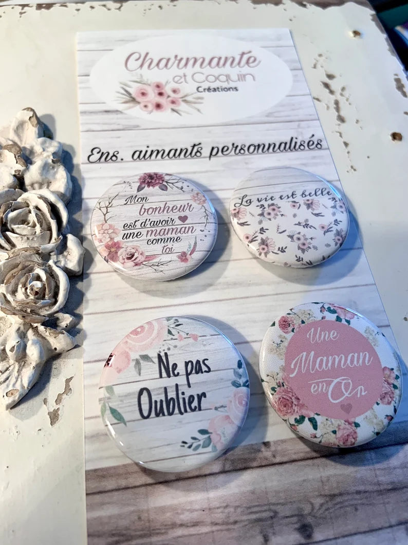 Ensemble 4 aimants personnalisés avec jolies citations pour votre maman