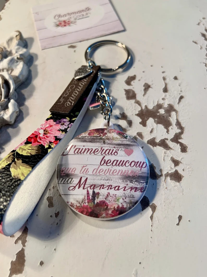 Porte clés personnalisé demande marraine, cadeau marraine