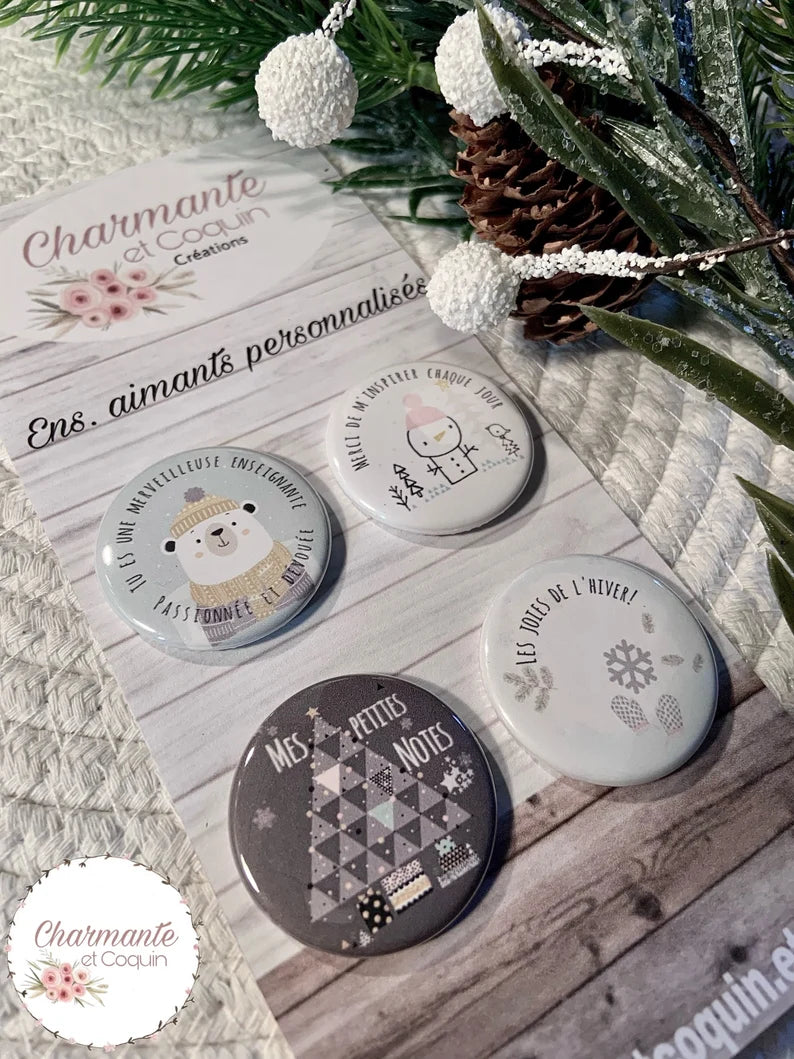 Ensemble de 4 aimants personnalisés , cadeau pour enseignantes.