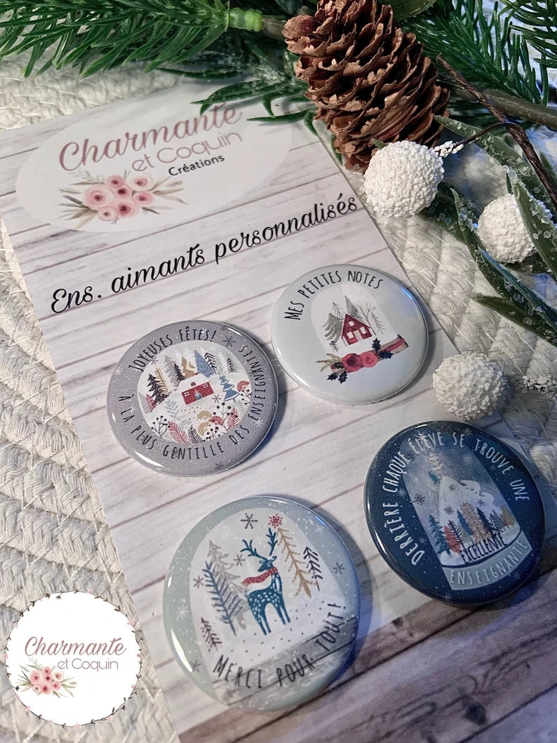 Ensemble de 4 aimants personnalisés , cadeau pour enseignantes.
