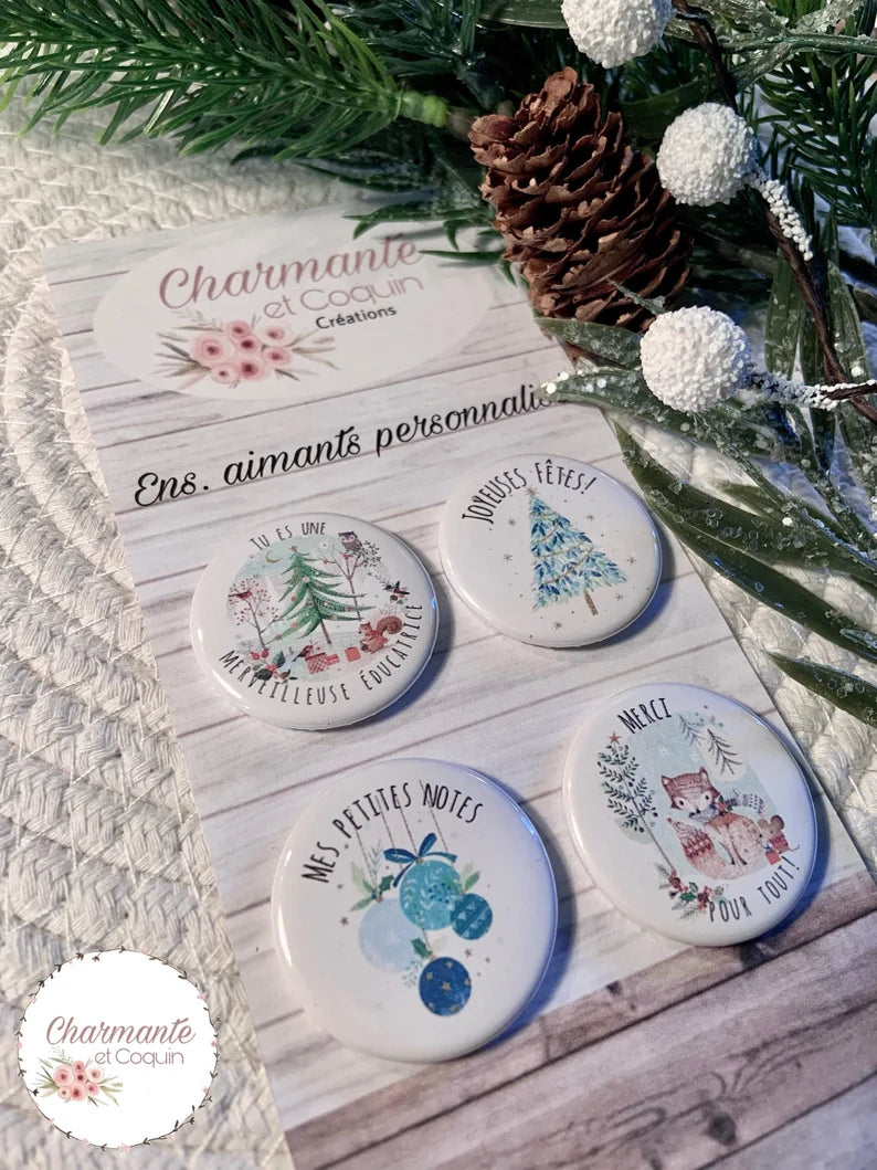 Ensemble de 4 aimants personnalisés , cadeau pour éducatrice.