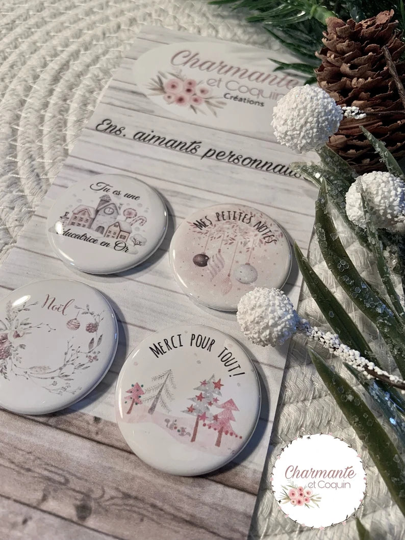 Ensemble de 4 aimants personnalisés , cadeau pour éducatrice.