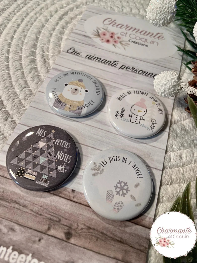 Ensemble de 4 aimants personnalisés , cadeau pour éducatrice.