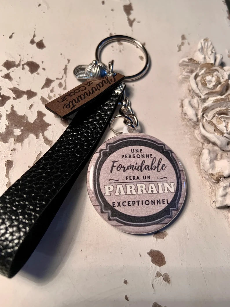 Porte-clés personnalisé, cadeau demande parrain