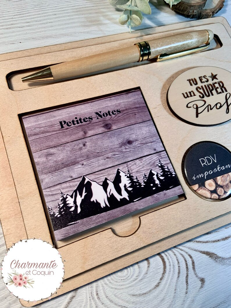 Ensemble porte crayon, bloc notes avec feuilles autocollantes et deux aimants.Petit organisateur de bureau.Cadeau pour professeur/enseignant