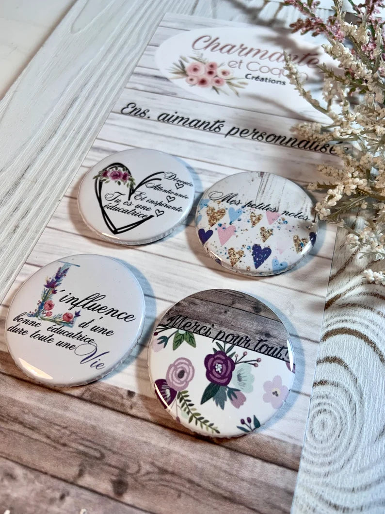 Ensemble de 4 aimants personnalisés, cadeau pour éducatrice, cadeau remerciement