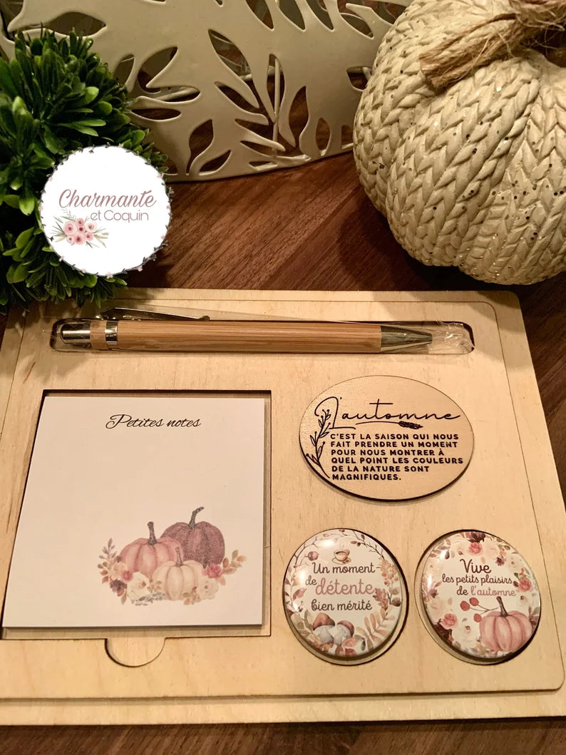 Ensemble porte crayon, bloc notes avec feuilles autocollantes et deux aimants.Petit organisateur de bureau.Cadeau pour remerciement