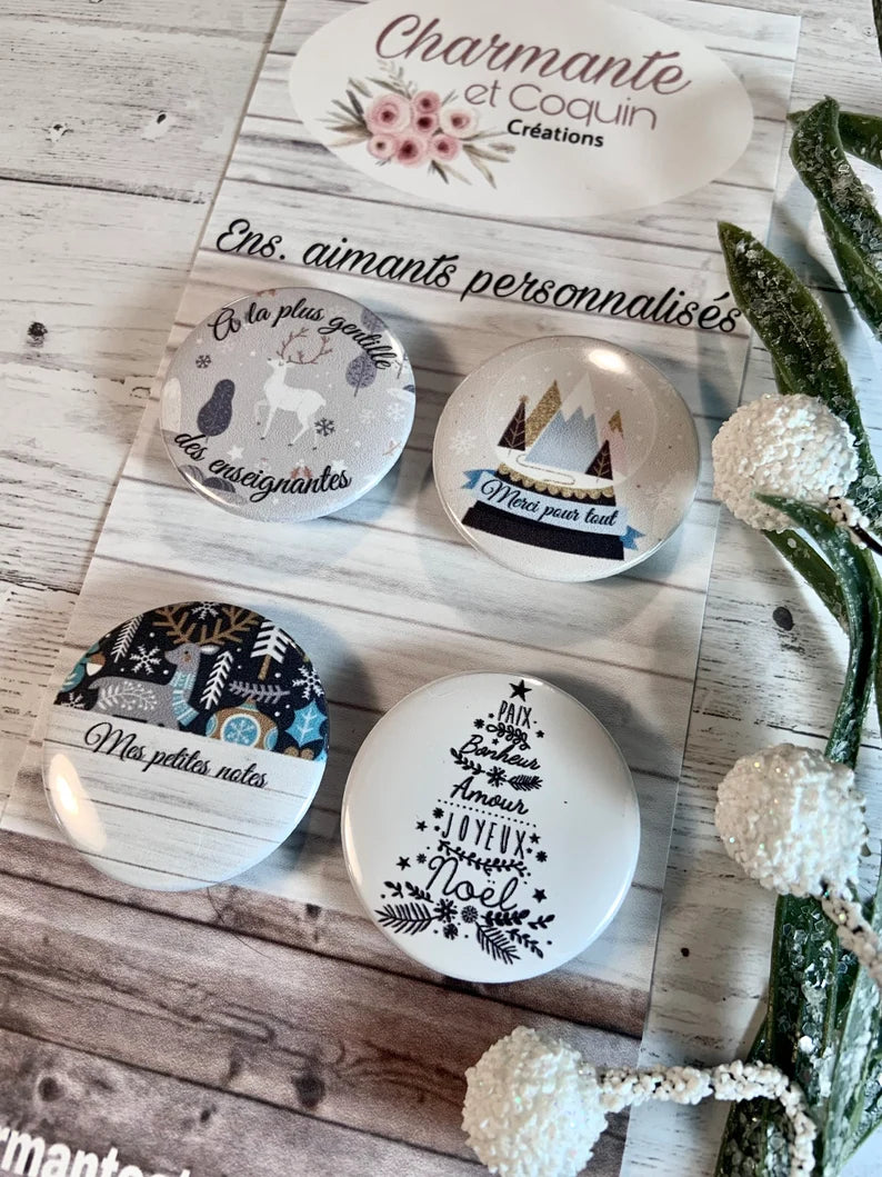 Ensemble de 4 aimants personnalisés , cadeau pour enseignantes.
