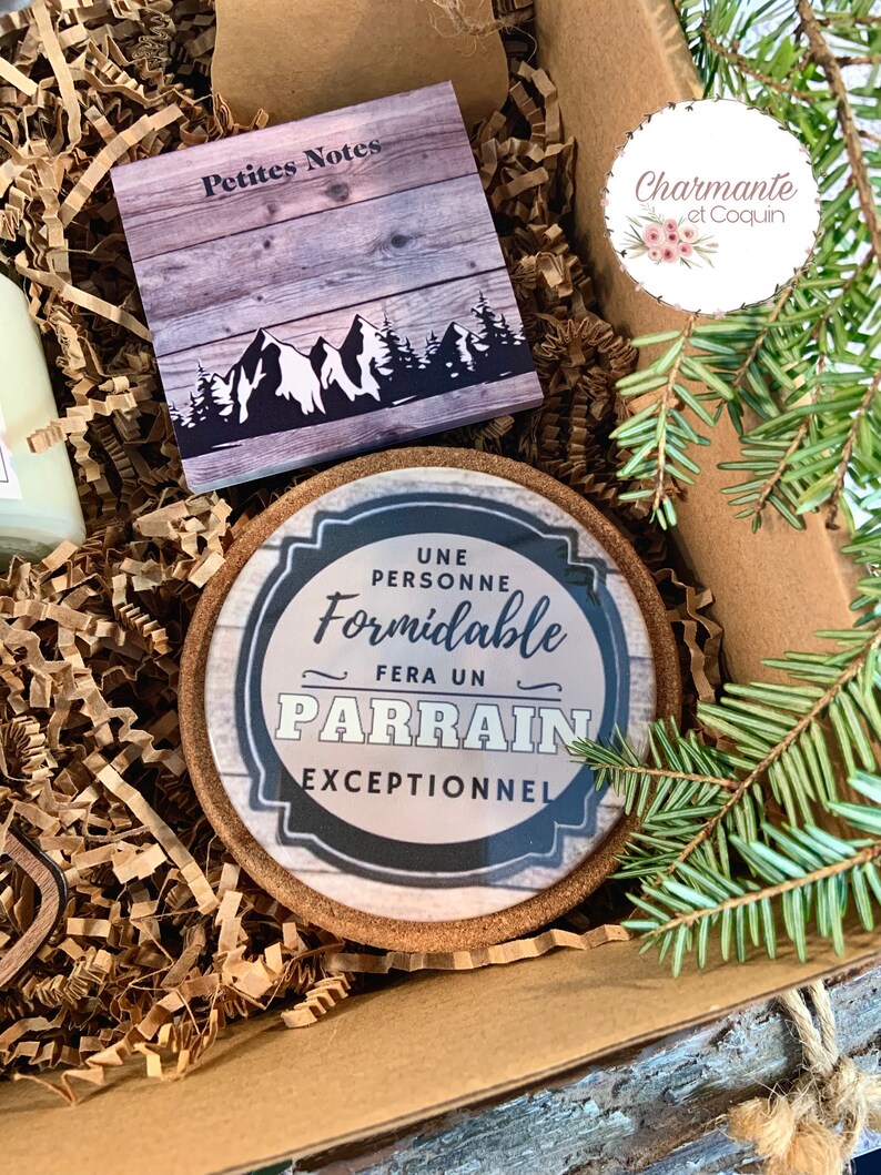 Charmante boîte cadeaux personnalisée cadeau pour une demande parrain.