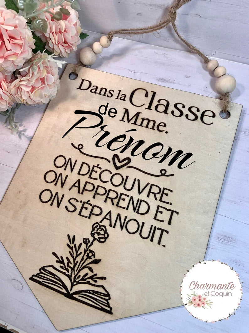 PETIT fanion en bois personnalisé cadeau pour enseignante