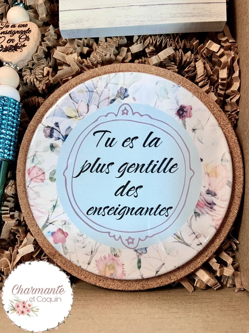 Sous-verre personnalisé cadeau pour enseignante. Cadeau professeur, cadeau remerciement