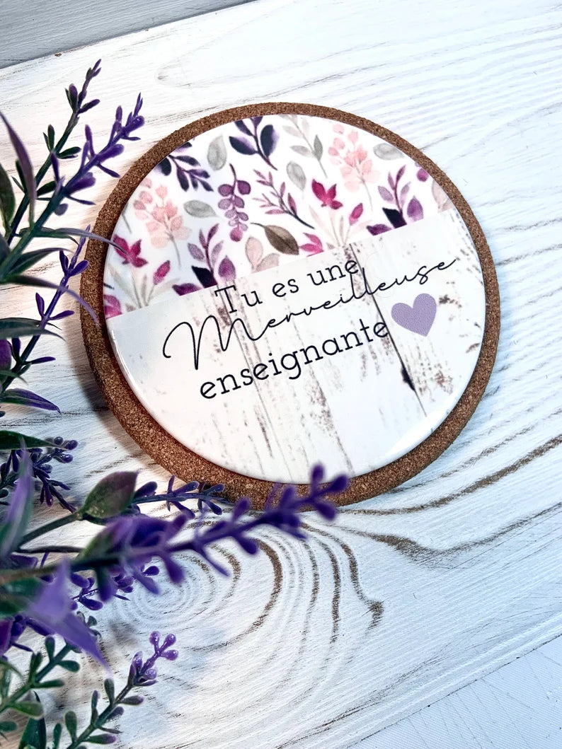 Sous-verre personnalisé cadeau pour enseignante. Cadeau professeur, cadeau remerciement