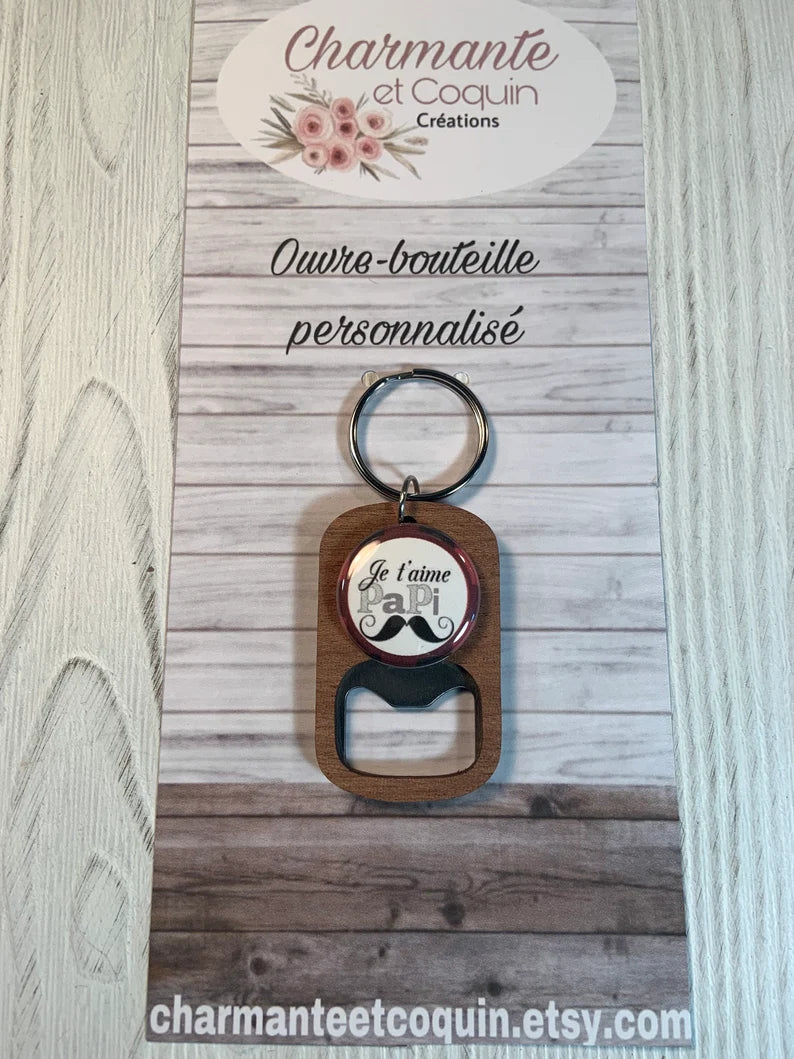 Porte-clés ouvre-bouteille personnalisé pour papi