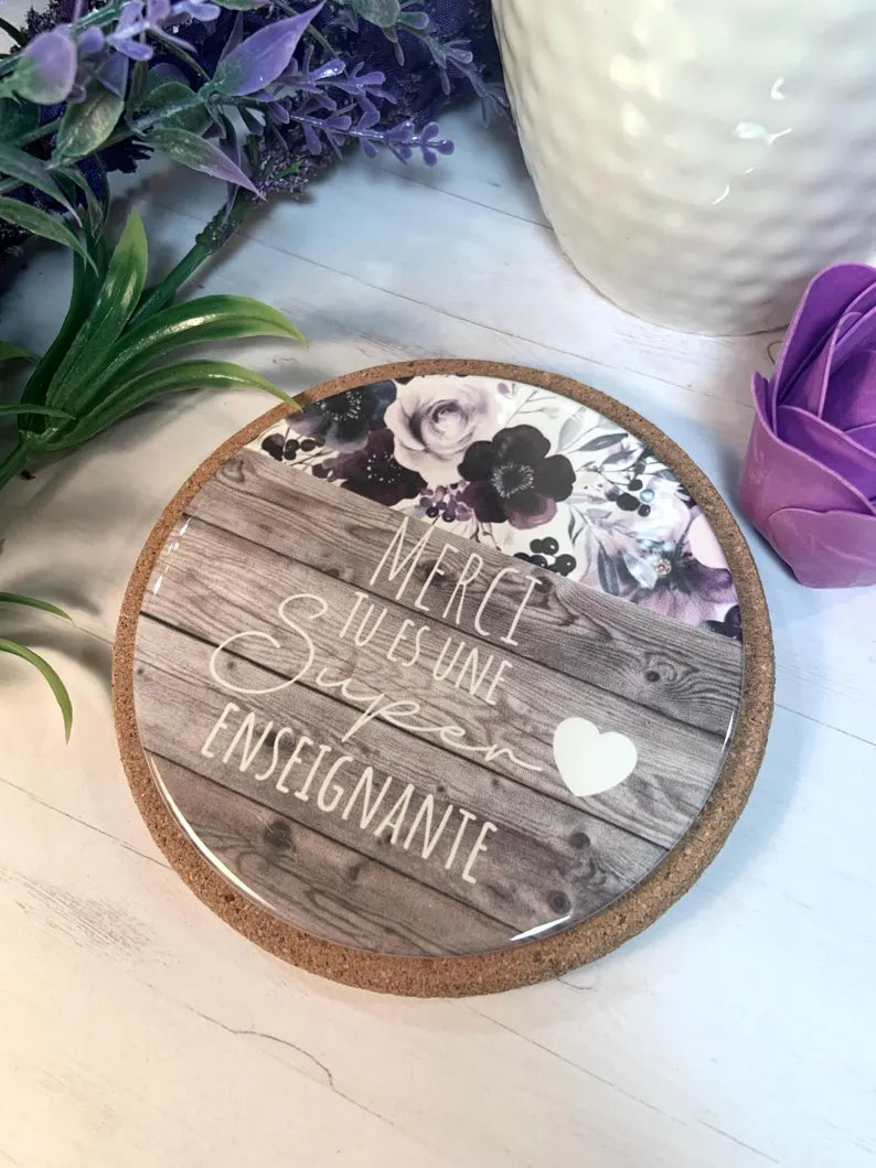Sous-verre personnalisé cadeau pour enseignante. Cadeau professeur, cadeau remerciement
