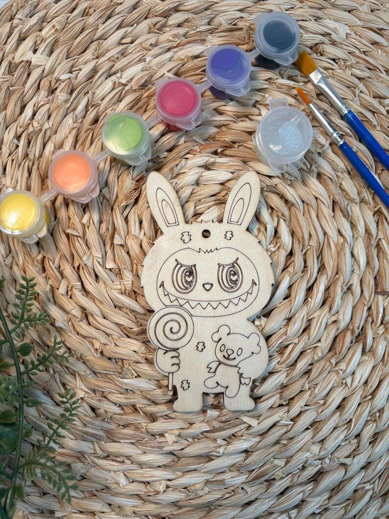 Ensemble créatif peinture acrylique sur bois pour enfants thème Labubu