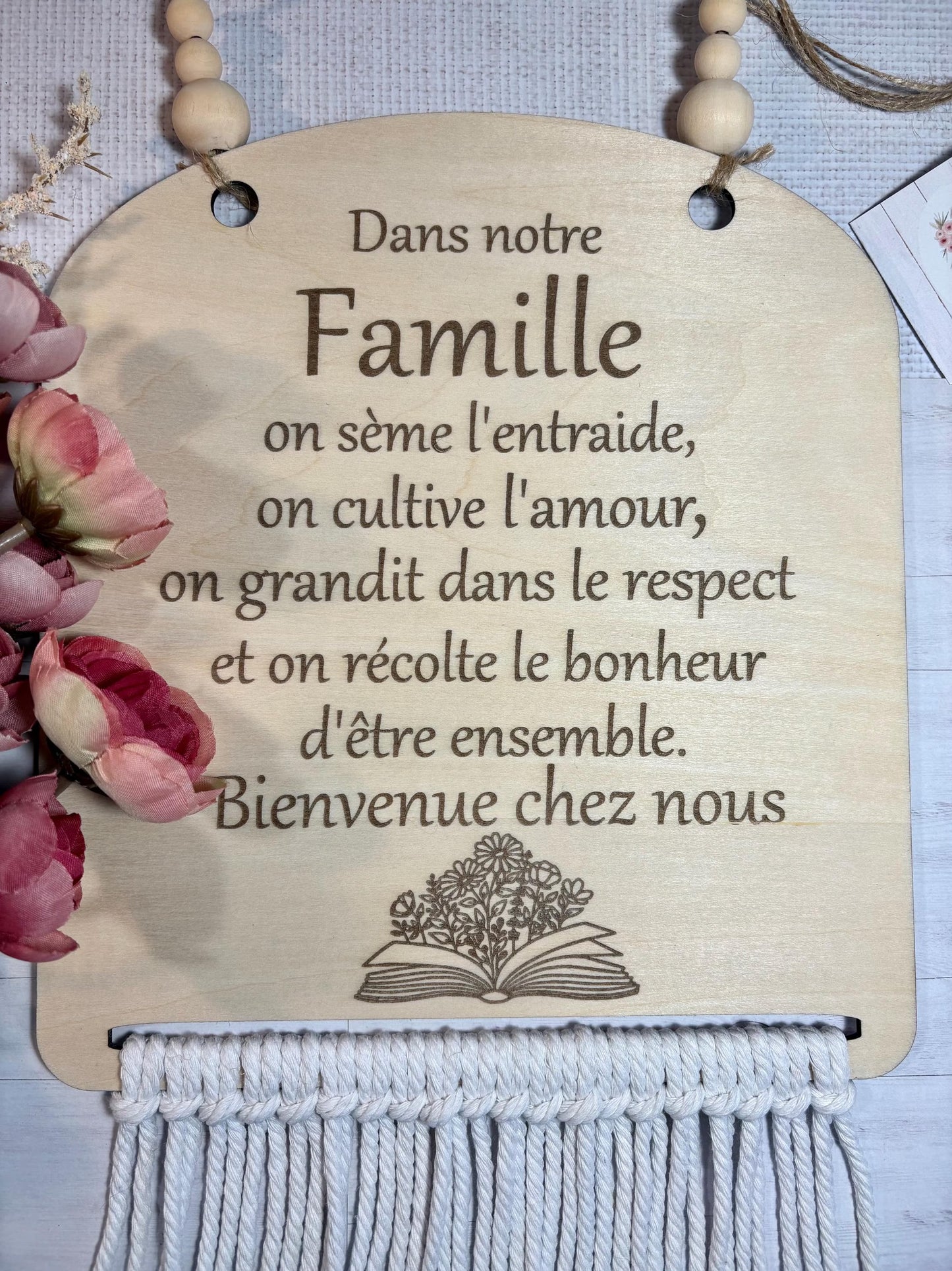 Fanion en bois personnalisé idée cadeau avec citation pour la famille