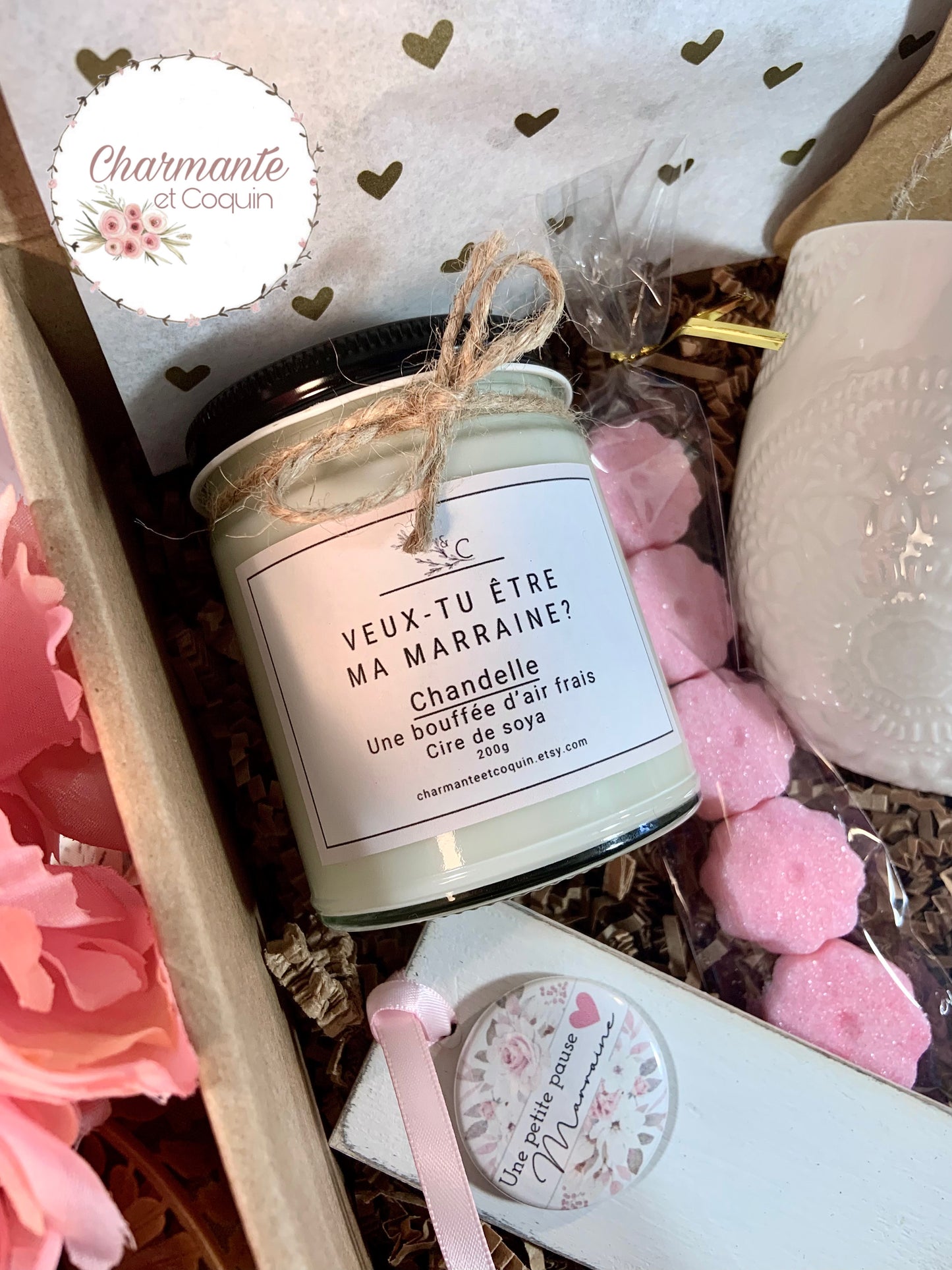 Charmante boîte cadeaux personnalisée cadeau pour une demande marraine.