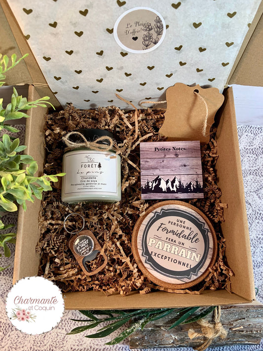 Charmante boîte cadeaux personnalisée cadeau pour une demande parrain.