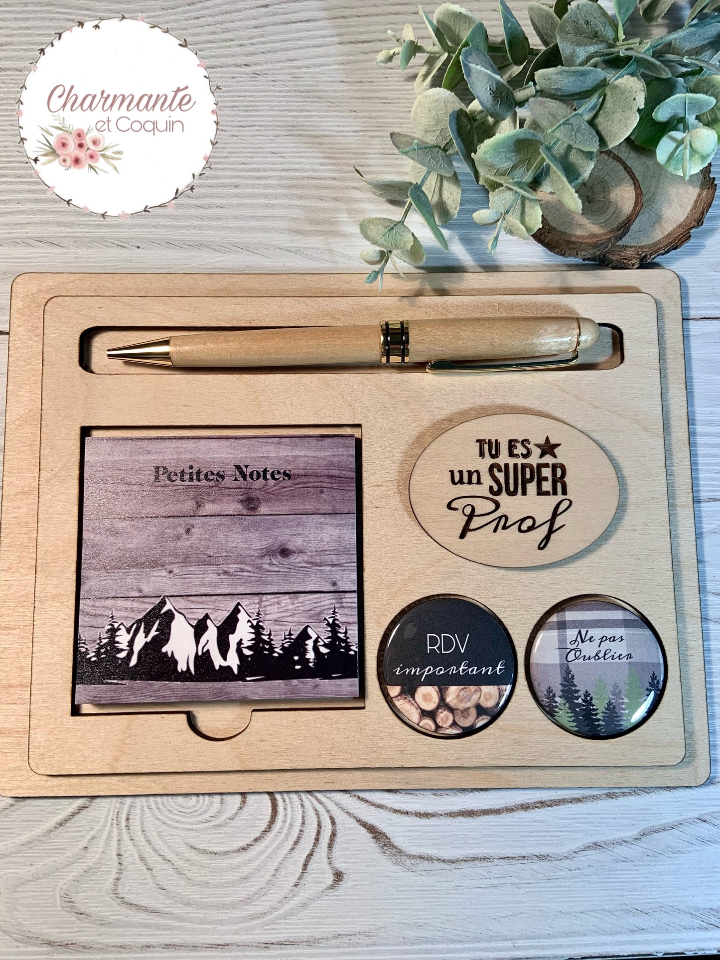 Ensemble porte crayon, bloc notes avec feuilles autocollantes et deux aimants.Petit organisateur de bureau.Cadeau pour professeur/enseignant