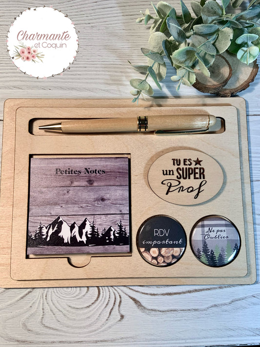 Ensemble porte crayon, bloc notes avec feuilles autocollantes et deux aimants.Petit organisateur de bureau.Cadeau pour professeur/enseignant