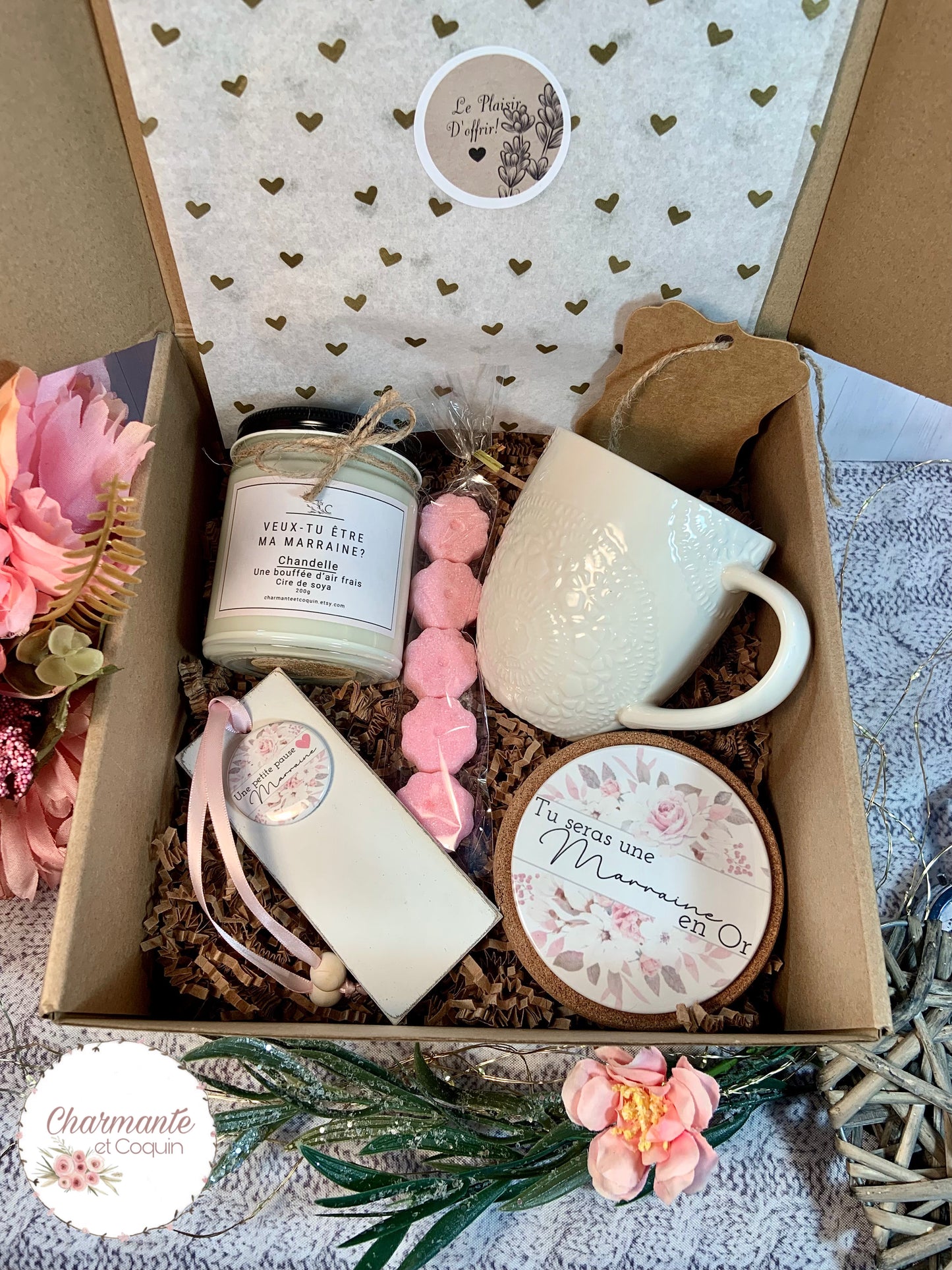 Charmante boîte cadeaux personnalisée cadeau pour une demande marraine.