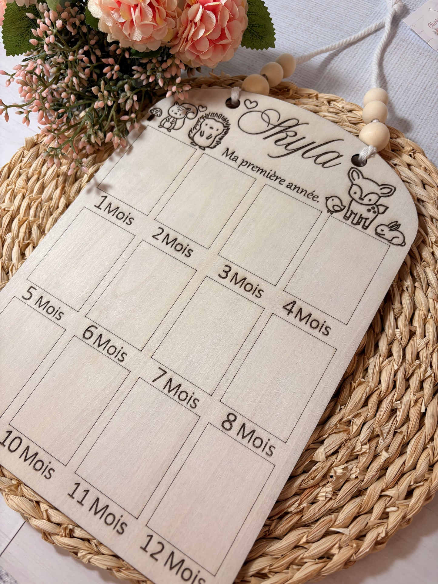 Cadre photo en bois personnalisé pour bébé , ma première année.