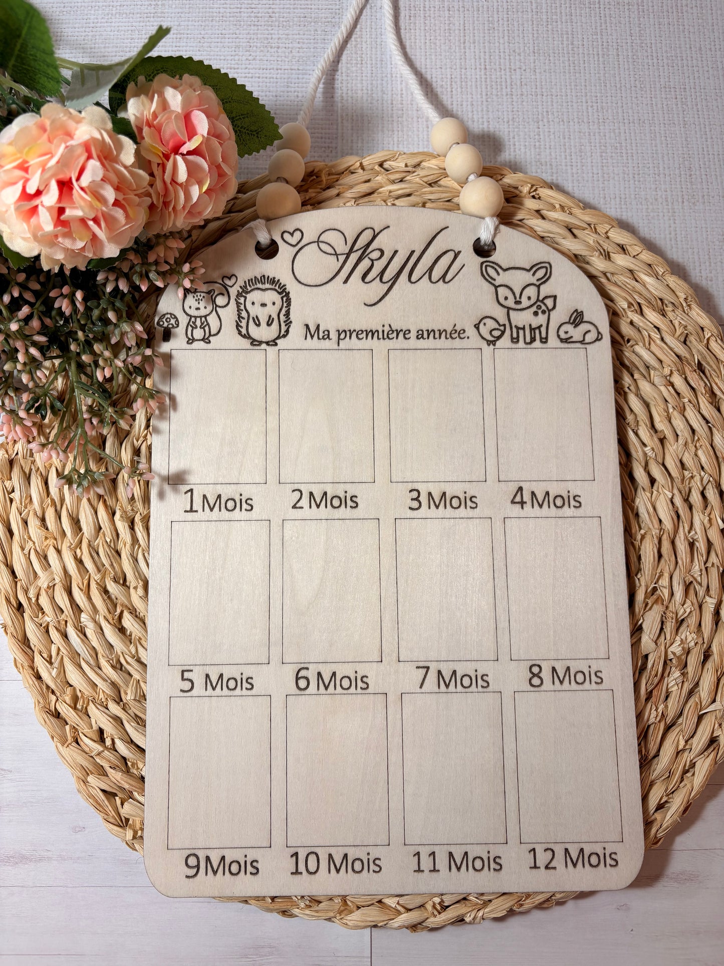 Cadre photo en bois personnalisé pour bébé , ma première année.
