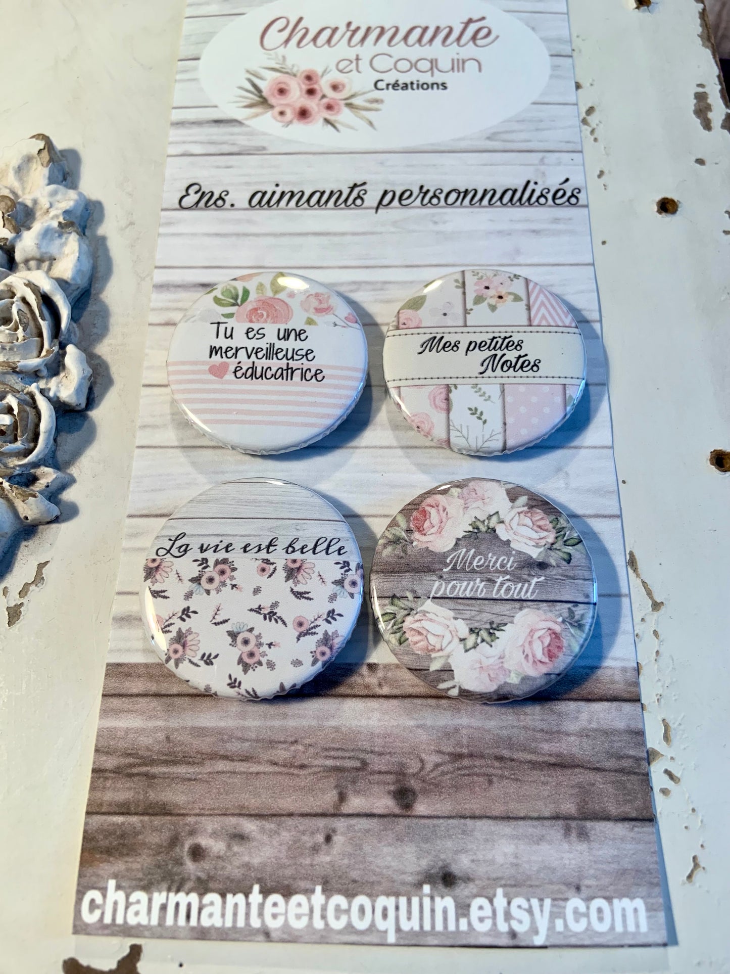Ensemble 4 aimants personnalisés cadeau pour éducatrice, remerciement éducatrice