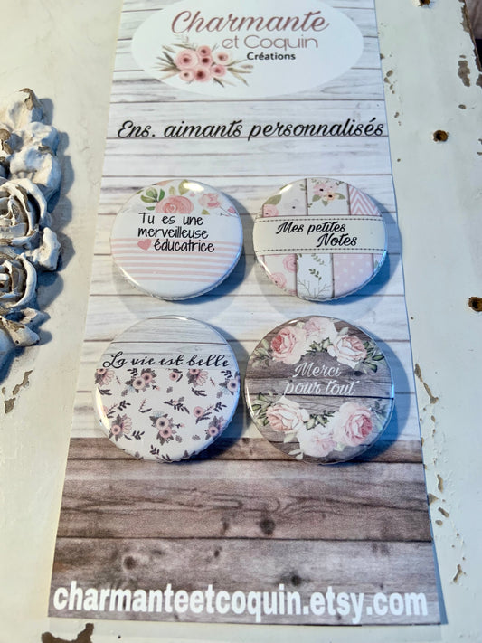 Ensemble 4 aimants personnalisés cadeau pour éducatrice, remerciement éducatrice