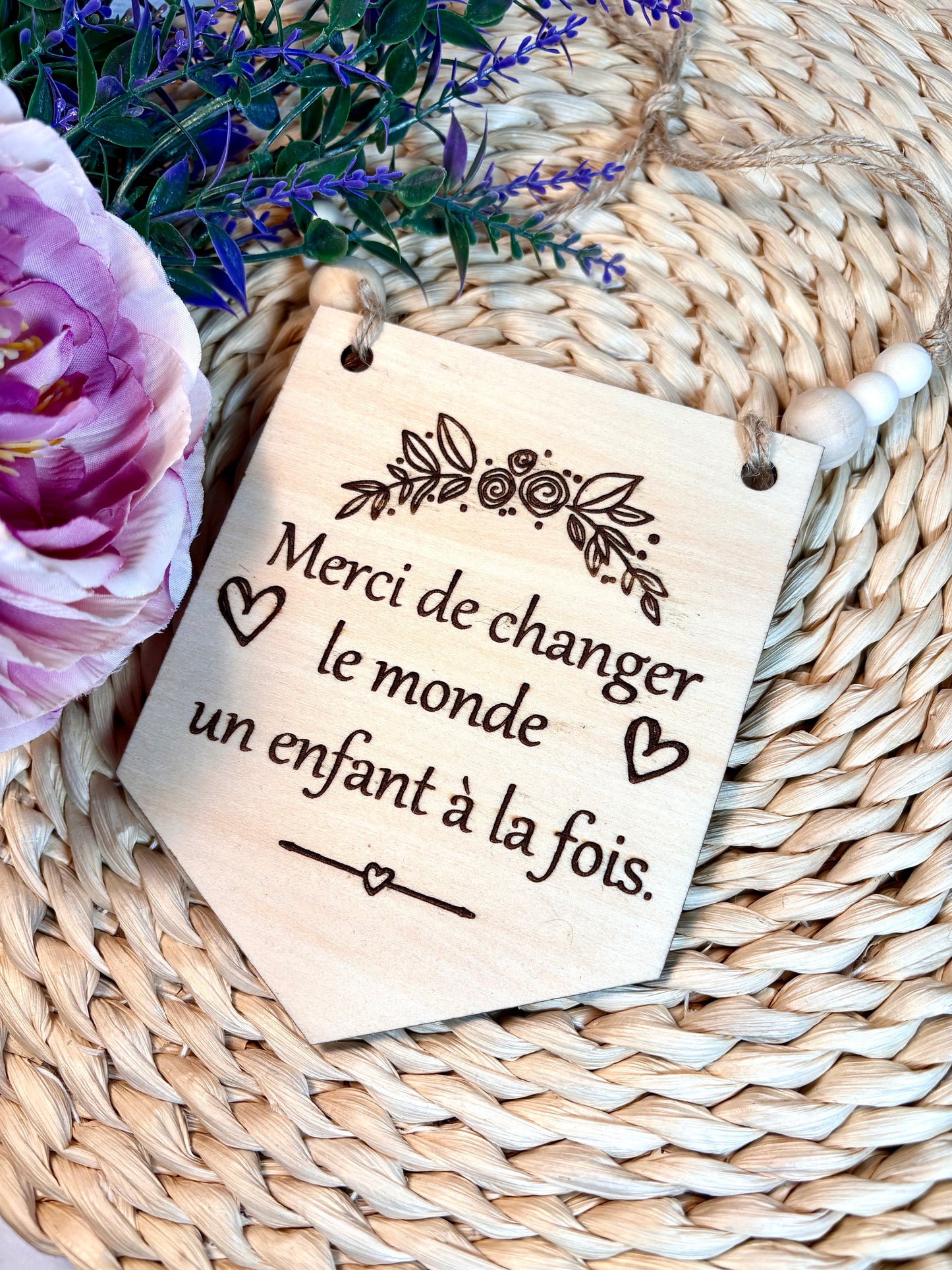 PETIT fanion en bois personnalisé cadeau pour éducatrices ou enseignantes