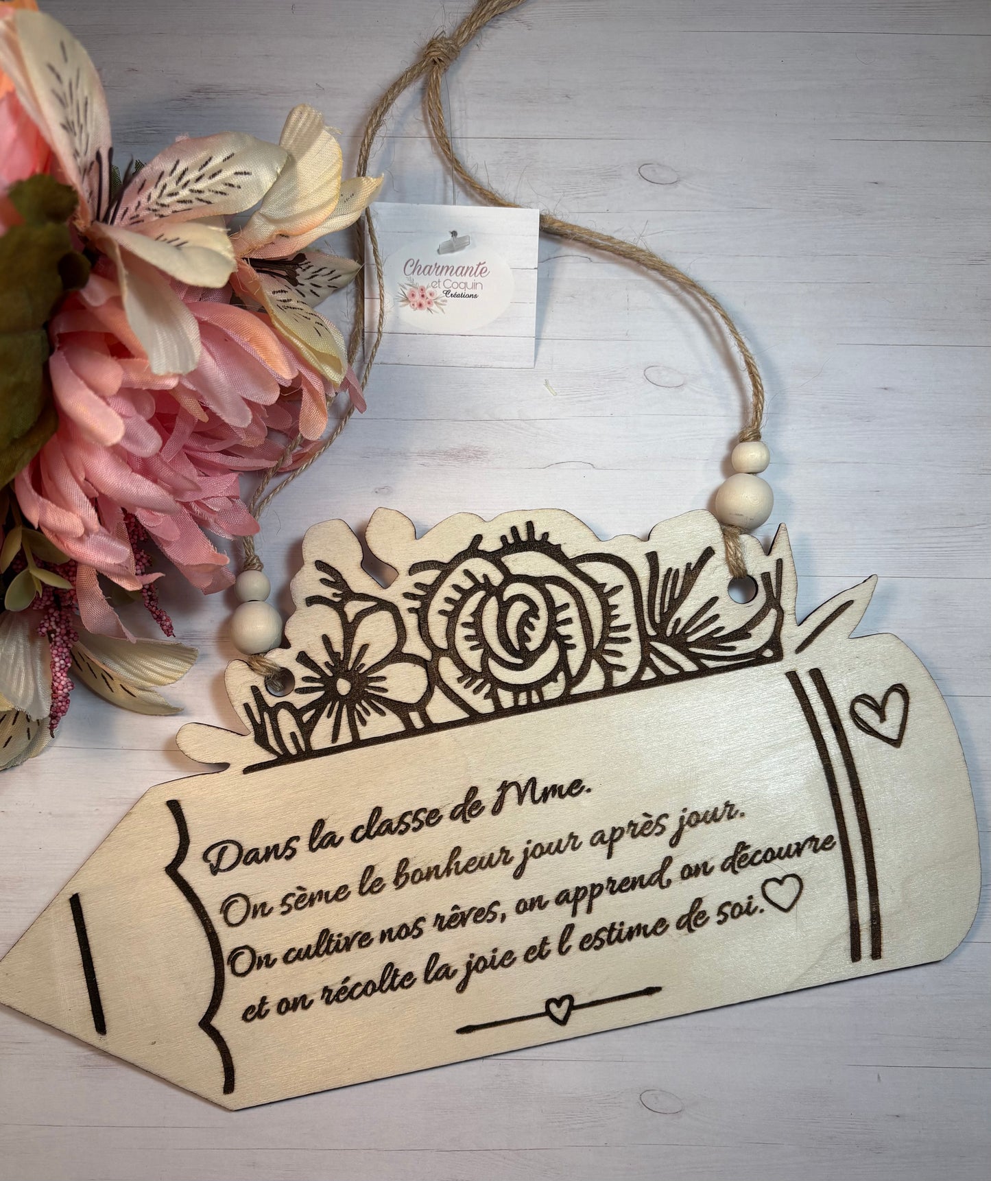 Plaque décorative à suspendre en bois personnalisé cadeau pour enseignante