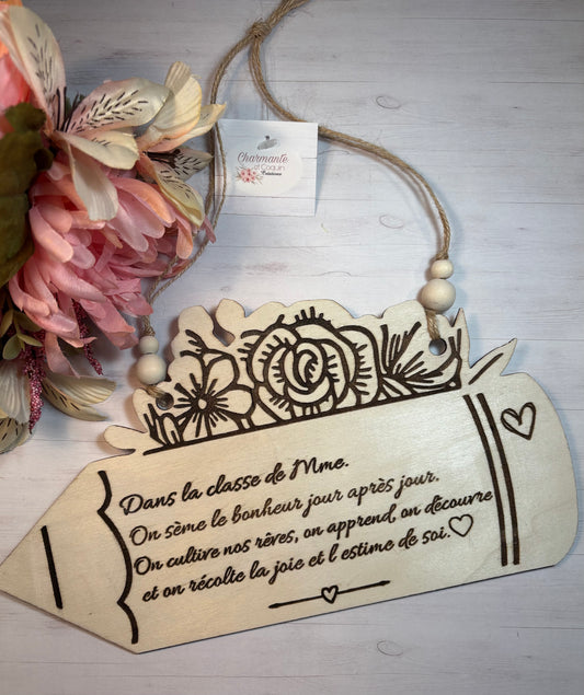 Plaque décorative à suspendre en bois personnalisé cadeau pour enseignante