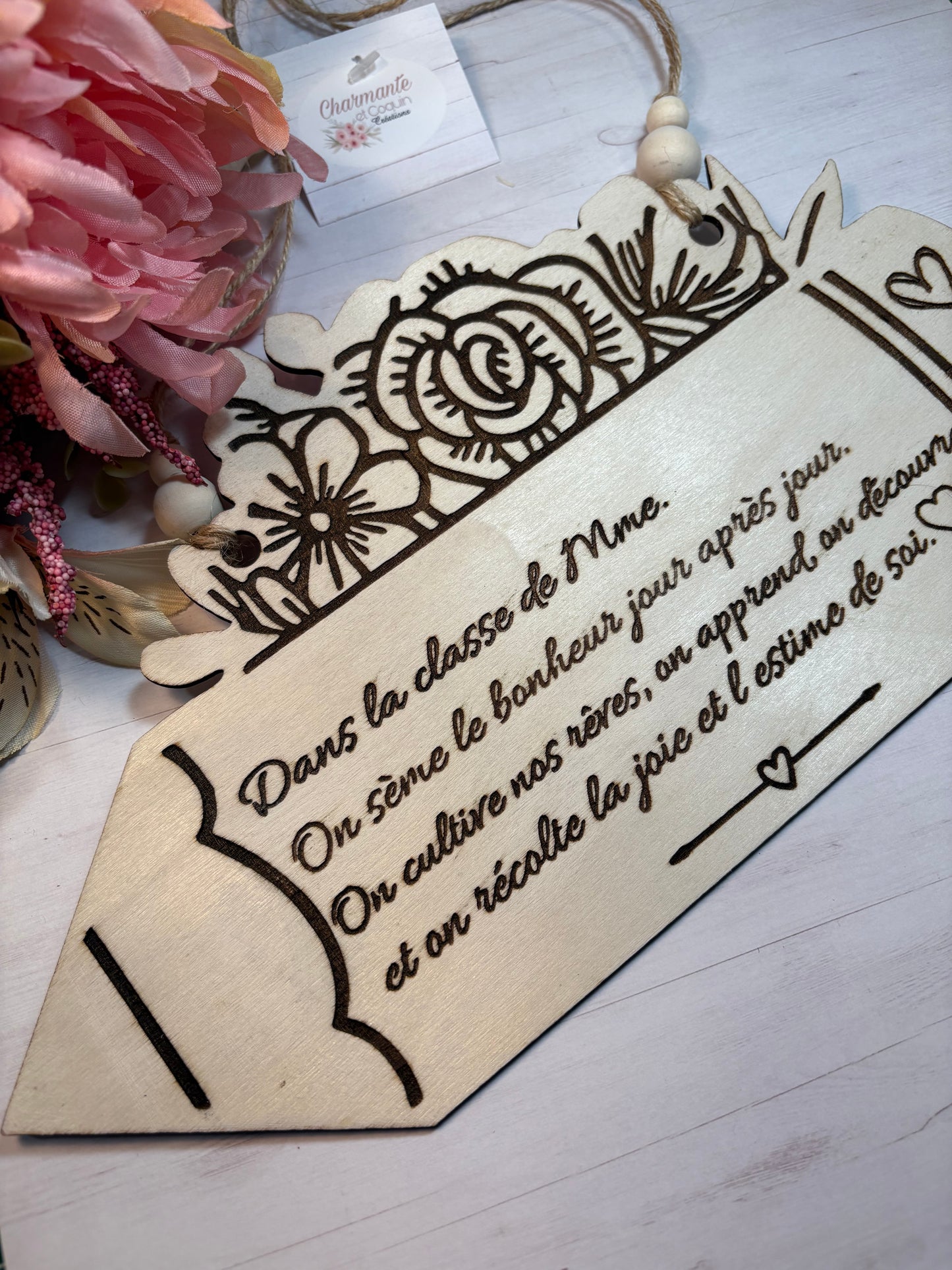 Plaque décorative à suspendre en bois personnalisé cadeau pour enseignante