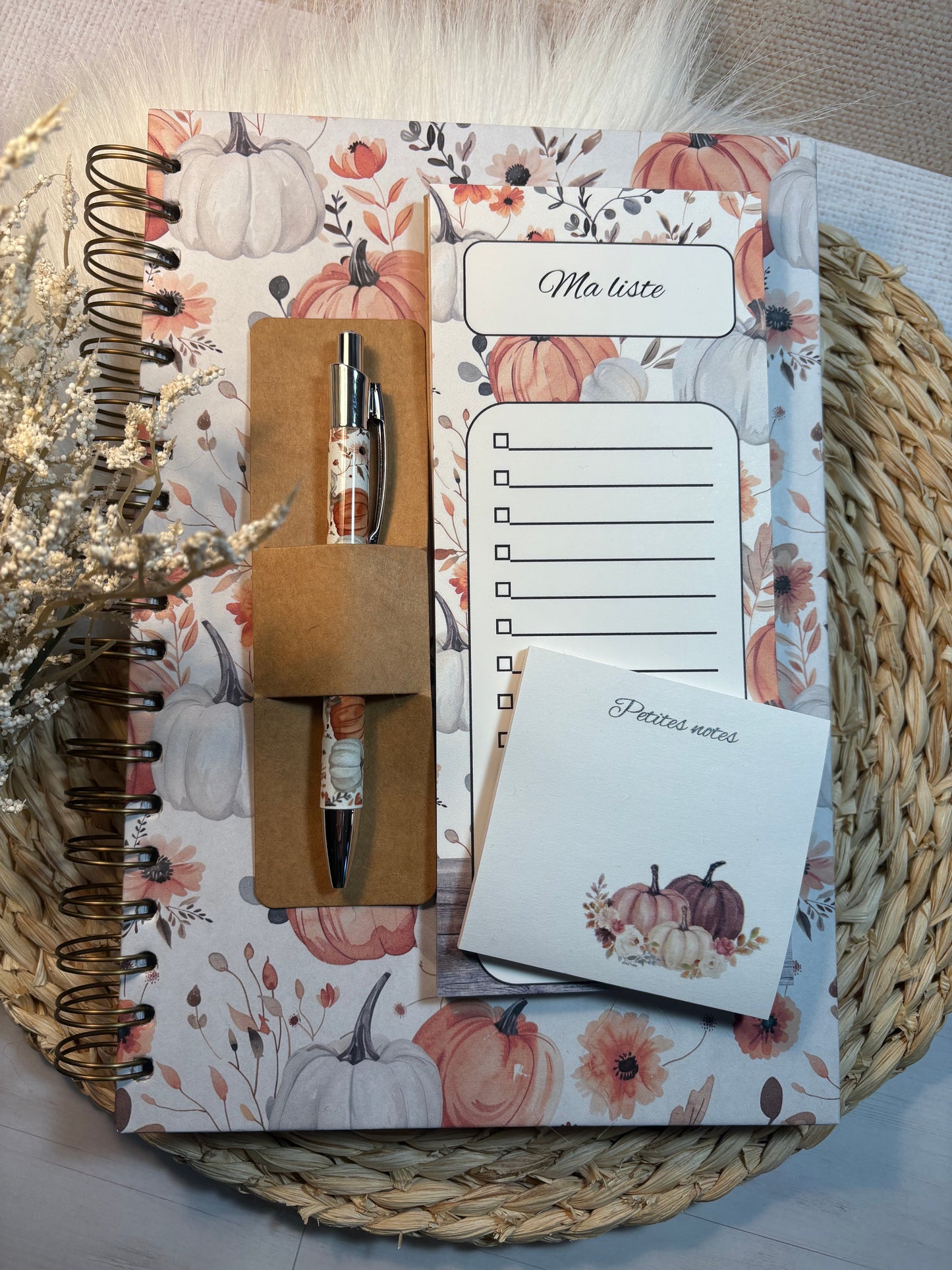 Ensemble de notes assortie sur le thème des petites citrouille champêtres