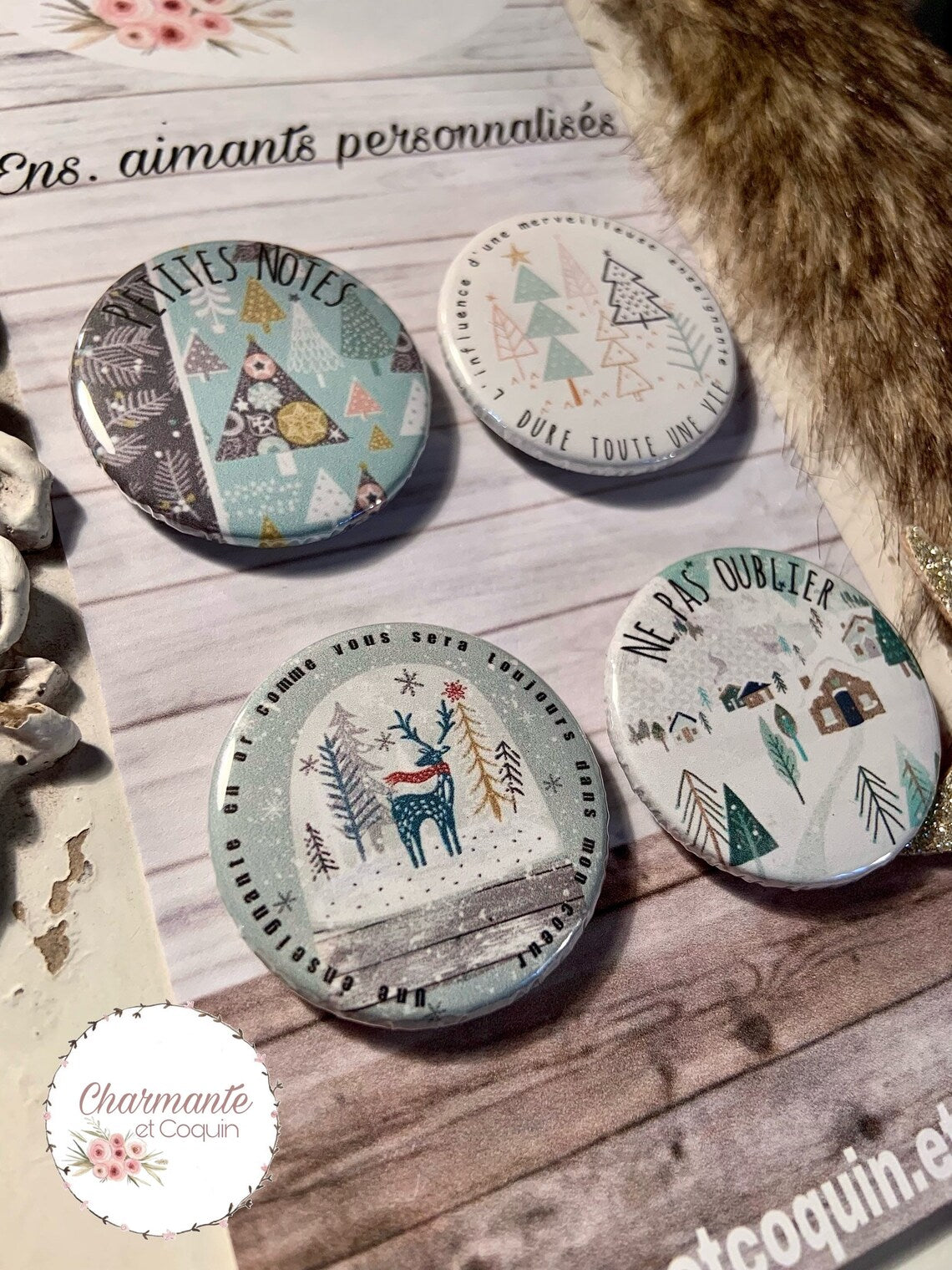 Ensemble de 4 aimants personnalisés , cadeau pour enseignantes.