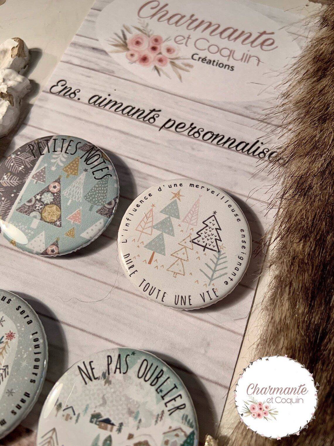 Ensemble de 4 aimants personnalisés , cadeau pour enseignantes.