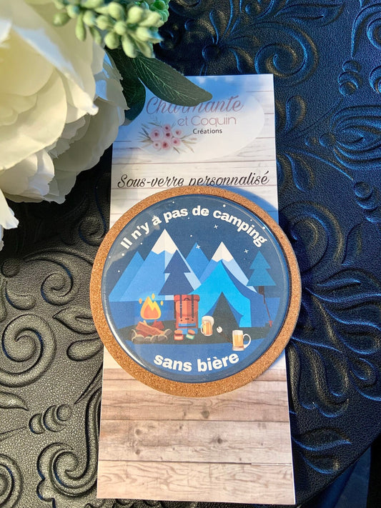 Sous-verre personnalisé avec jolie citation, thème camping, cadeau personnalisé