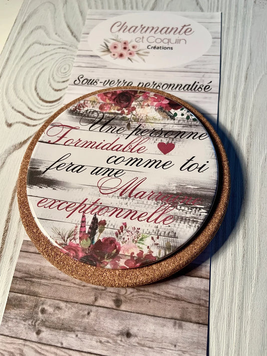 Sous verre personnalisé cadeau demande marraine