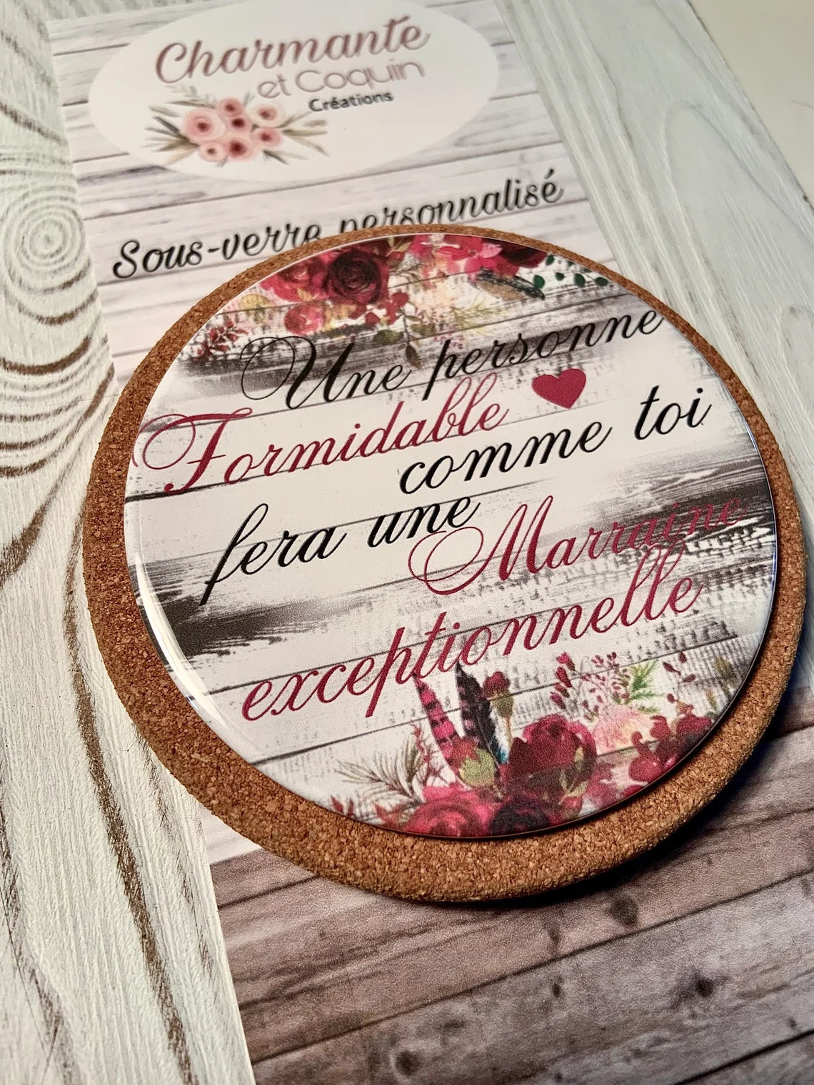 Sous verre personnalisé cadeau demande marraine