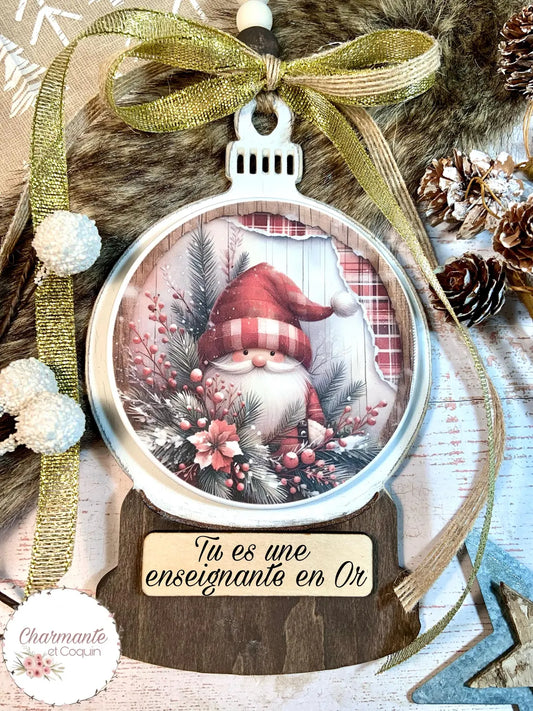 Ornement de Noël en bois personnalisé cadeau pour éducatrice ,enseignante ou avec votre citation personnalisée .Globe de Noël