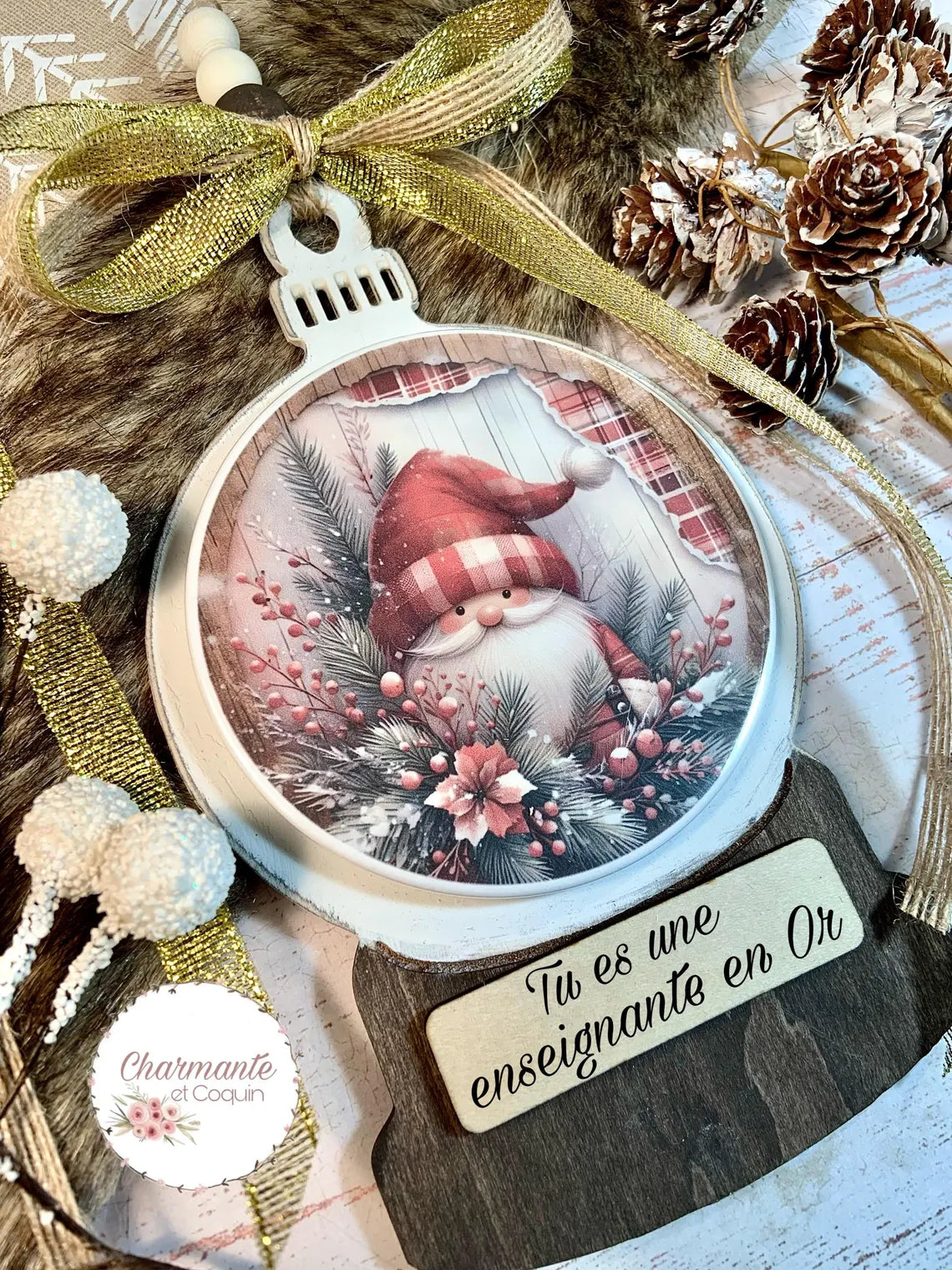 Ornement de Noël en bois personnalisé cadeau pour éducatrice ,enseignante ou avec votre citation personnalisée .Globe de Noël