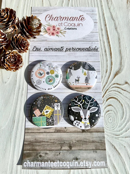 Ensemble de 4 aimants personnalisés , cadeau pour éducatrice.